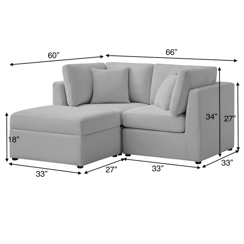 Pemberly Row Contemporary 3-Piece Gray Performance Fabric Chofa