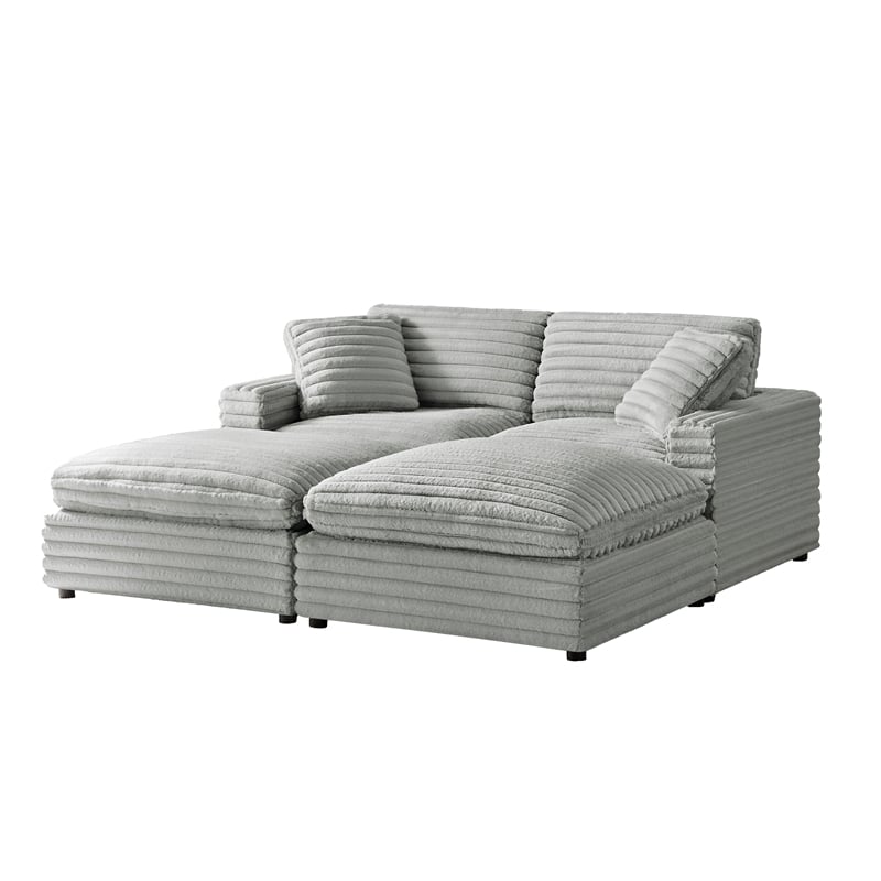 Pemberly Row 4-piece Chofa Sectional in Plush Gray Cord-like Fabric