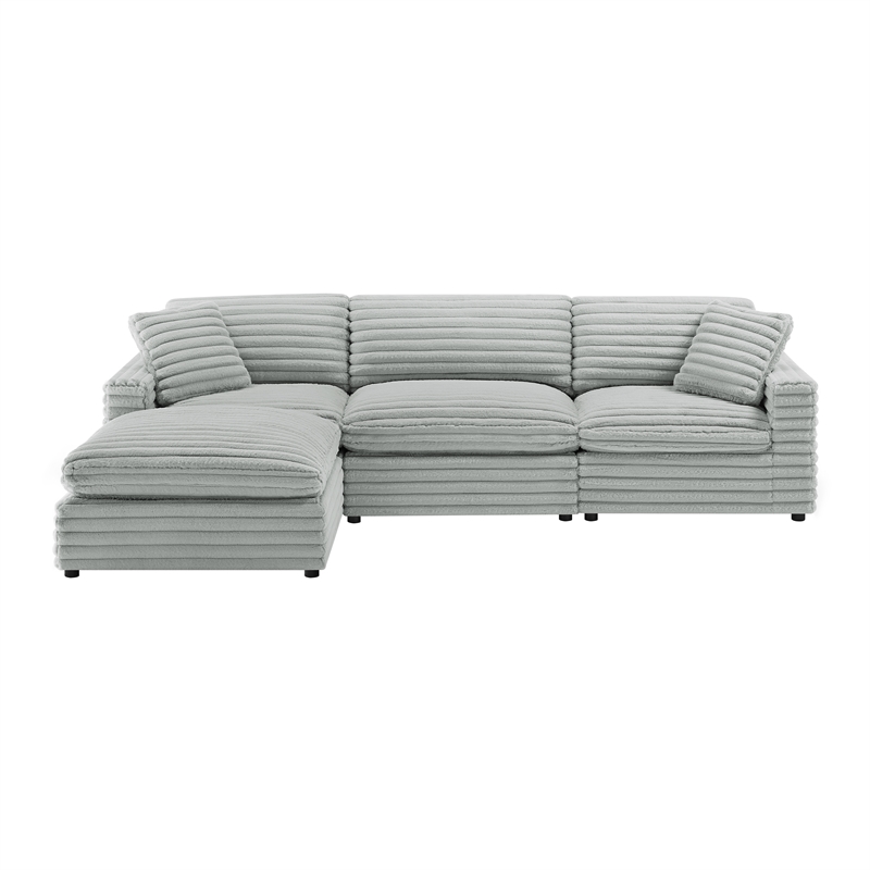 Pemberly Row 4-piece XL Chofa Sectional in Plush Gray Cord-like Fabric