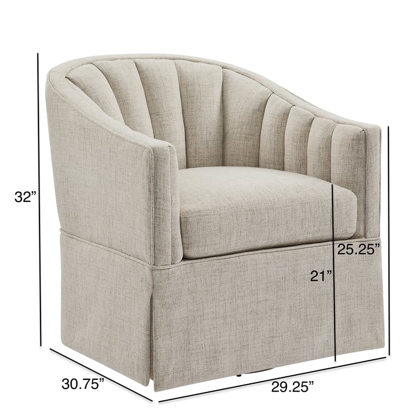 Pemberly Row Ivory Polyester Fabric Skirted Swivel Accent Chair