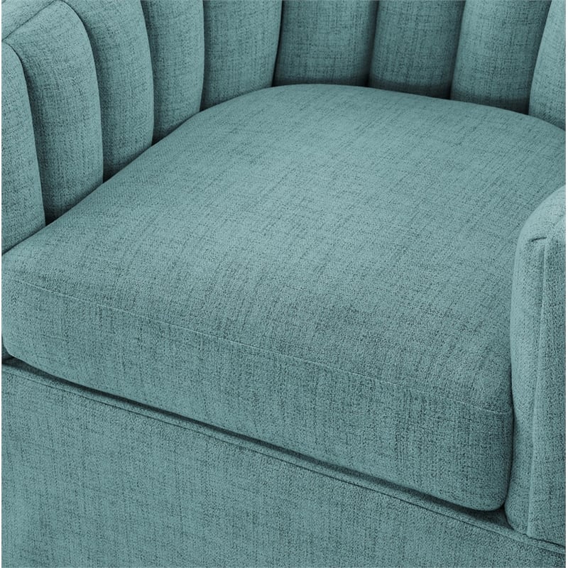 Pemberly Row Egg Blue Polyester Fabric Skirted Swivel Accent Chair