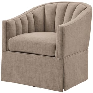 Pemberly Row Stone Polyester Fabric Skirted Swivel Accent Chair