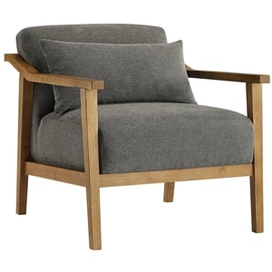 Pemberly Row Wood Arm Charcoal Fabric Accent Chair with Lumbar Pillow