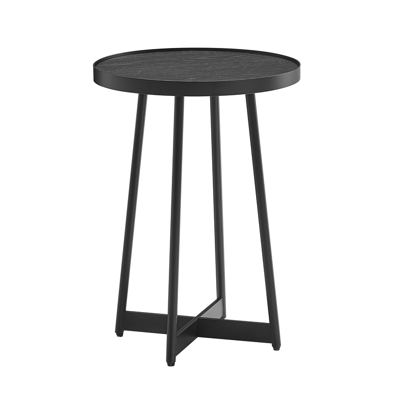 Pemberly Row Contemporary Round Black Finished Metal Accent Table