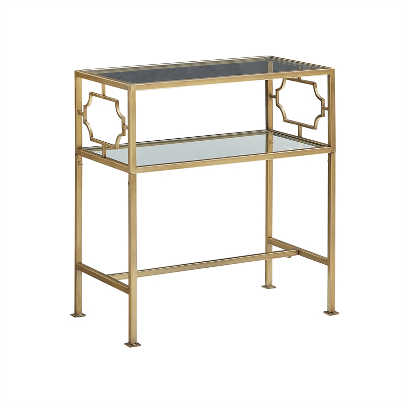 Pemberly Row Rectangular Antique Gold Metal and Glass Accent Table