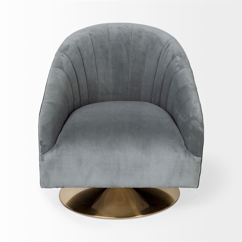 Pemberly Row Gray Blue Velvet Covered Seat w Gold Swivel Base Accent Chair