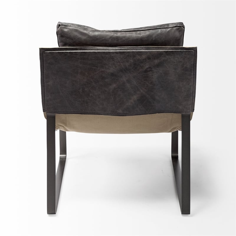 Pemberly Row Hornet Black Leather Body Metal Frame Accent Chair
