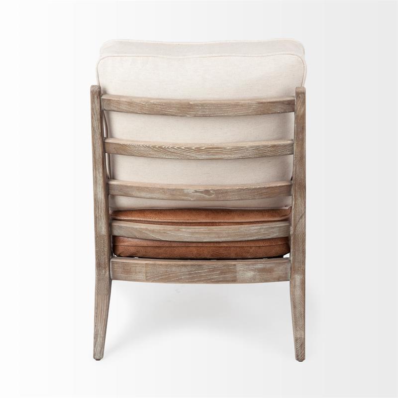 Pemberly Row Cream Fabric and Brown Leather Seat Accent Chair