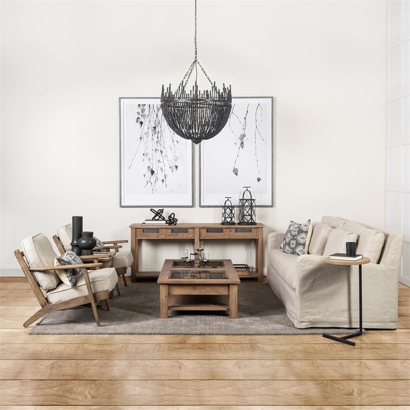 Pemberly Row Contemporary Beige Fabric Wrapped Wooden Frame Accent Chair