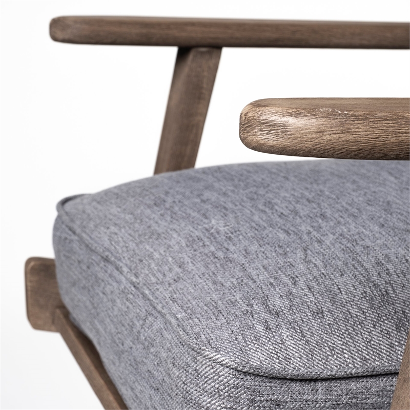 Pemberly Row Gray Fabric Wrapped Brown Wooden Frame Accent Chair