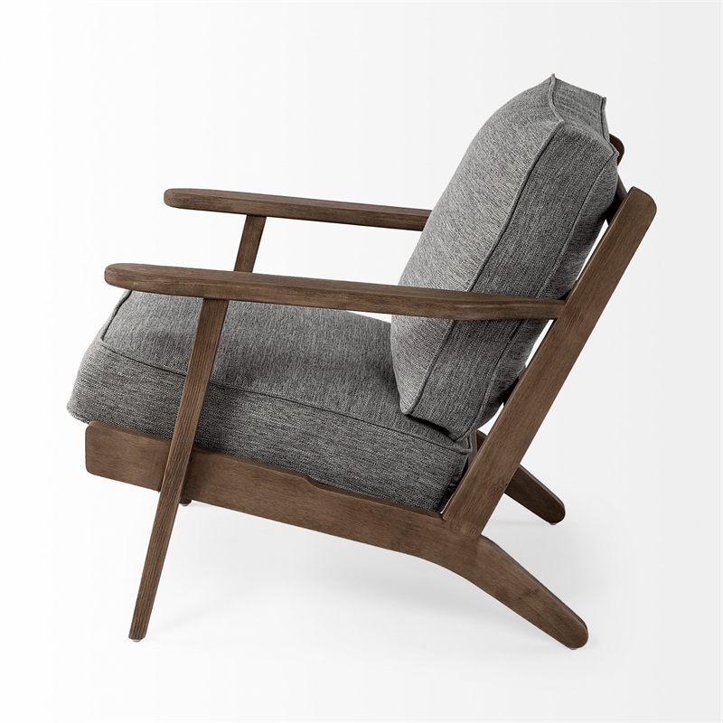 Pemberly Row Gray Fabric Wrapped Brown Wooden Frame Accent Chair