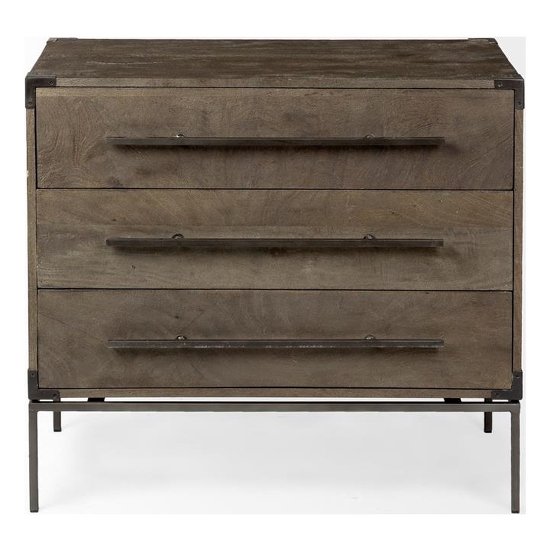 Pemberly Row Dark Brown Wood & Iron Three Drawer Accent Cabinet