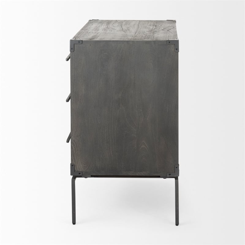 Pemberly Row Dark Brown Wood & Iron Three Drawer Accent Cabinet