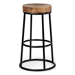 Pemberly Row 26&quot Seat Height Brown Wood Seat Black Metal Frame Stool