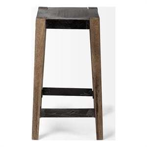 Pemberly Row 26&quot Seat Height Black Wood Seat Brown Wood/Metal Base