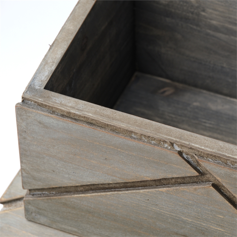 Pemberly Row Modern Farmhouse Set of Two Gray Wooden Nesting Boxes