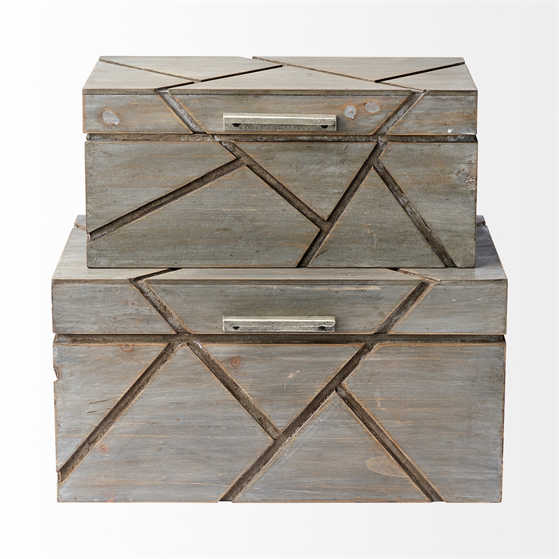 Pemberly Row Modern Farmhouse Set of Two Gray Wooden Nesting Boxes
