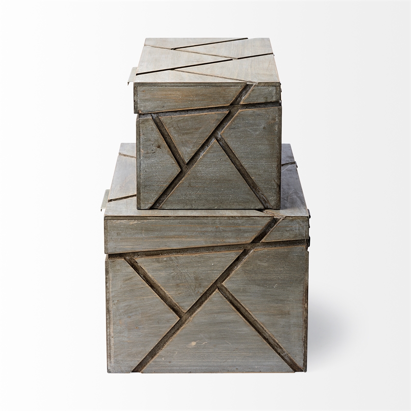 Pemberly Row Modern Farmhouse Set of Two Gray Wooden Nesting Boxes