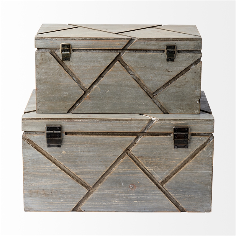Pemberly Row Modern Farmhouse Set of Two Gray Wooden Nesting Boxes