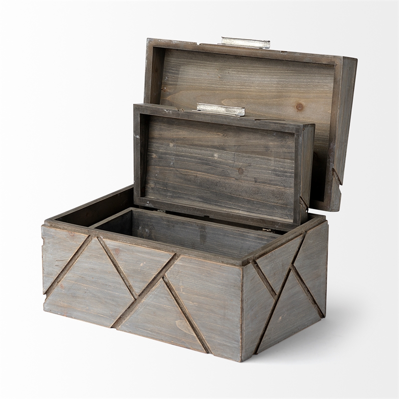 Pemberly Row Modern Farmhouse Set of Two Gray Wooden Nesting Boxes