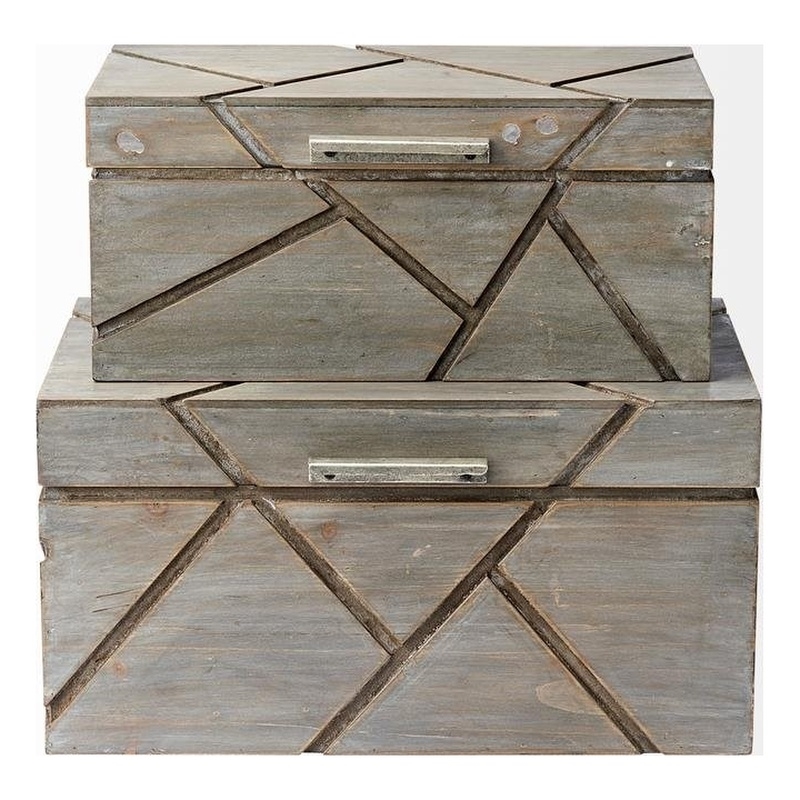 Pemberly Row Modern Farmhouse Set of Two Gray Wooden Nesting Boxes