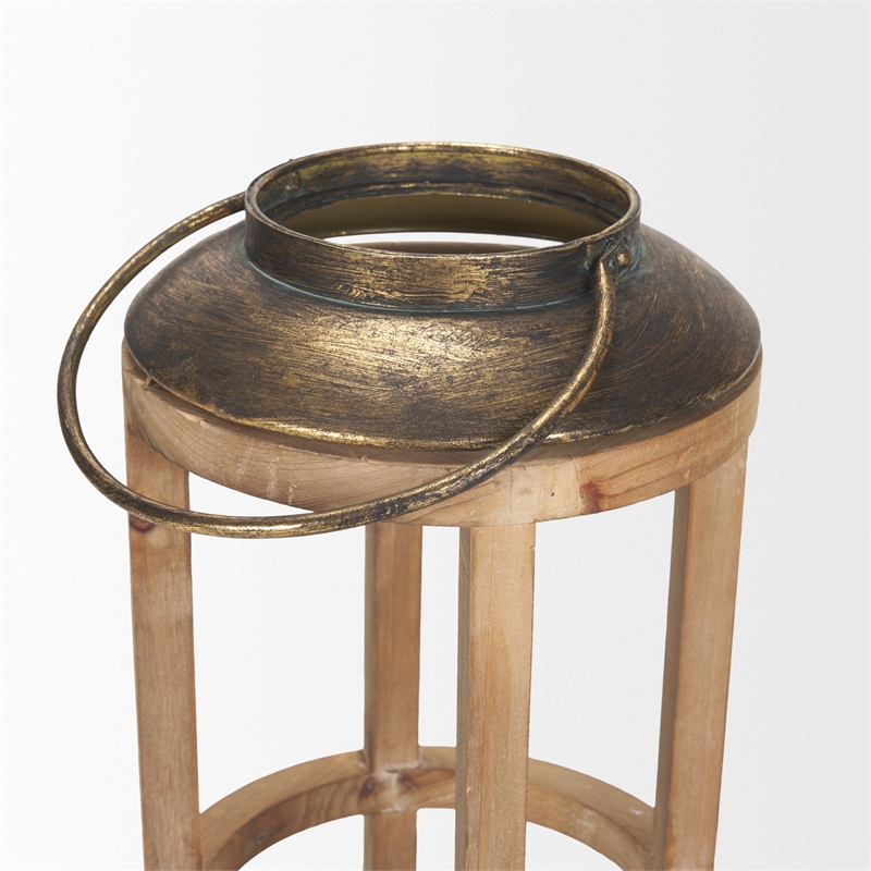 Pemberly Row Farmhouse Large Natural Wood Cylindrical Lantern