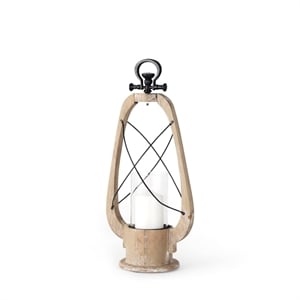 Pemberly Row Small Brown Wooden Vintage Inspired C&le Holder Lantern