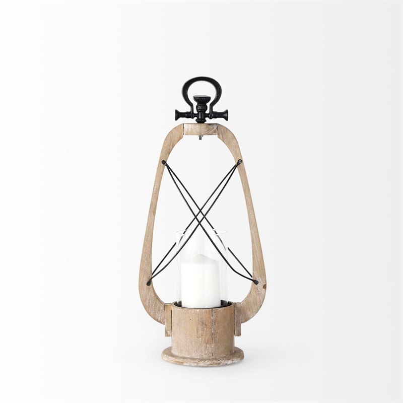 Pemberly Row Small Brown Wooden Vintage Inspired C&le Holder Lantern