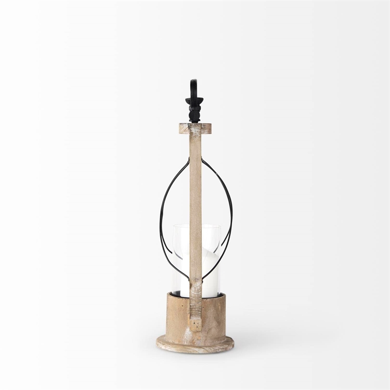 Pemberly Row Small Brown Wooden Vintage Inspired C&le Holder Lantern