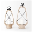Pemberly Row Small Brown Wooden Vintage Inspired C&le Holder Lantern