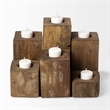 Pemberly Row Farmhouse Light Brown Nine Wood Block Table C&le Holder