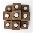 Pemberly Row Farmhouse Light Brown Nine Wood Block Table C&le Holder