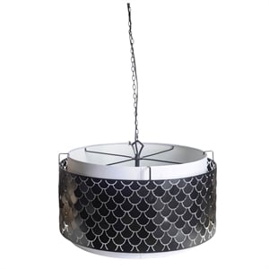 Pemberly Row 26x15 Charcoal Black Metal Fish Scale Three Bulb Ch&elier