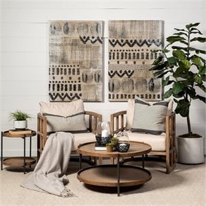 Pemberly Row 33&quot Round Brown Wood Table Black Frame Coffee Table (Set of 2)