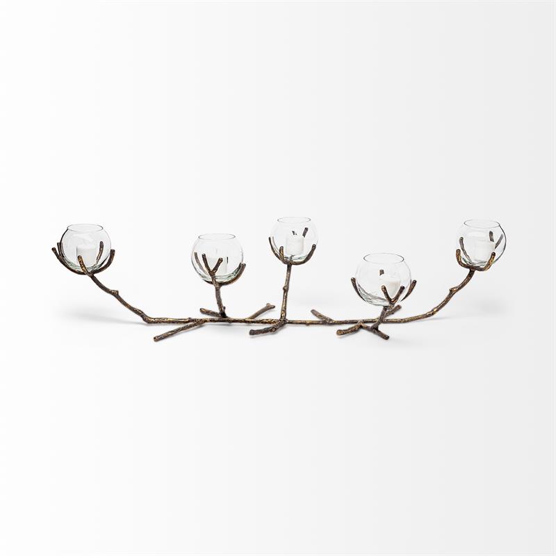 Pemberly Row Distressed Gold Metal Creeper Five Candle Table Candle Holder