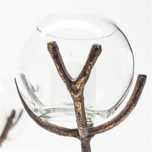 Pemberly Row Distressed Gold Metal Creeper Five Candle Table Candle Holder
