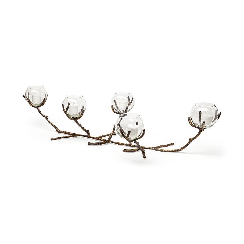 Pemberly Row Distressed Gold Metal Creeper Five Candle Table Candle Holder