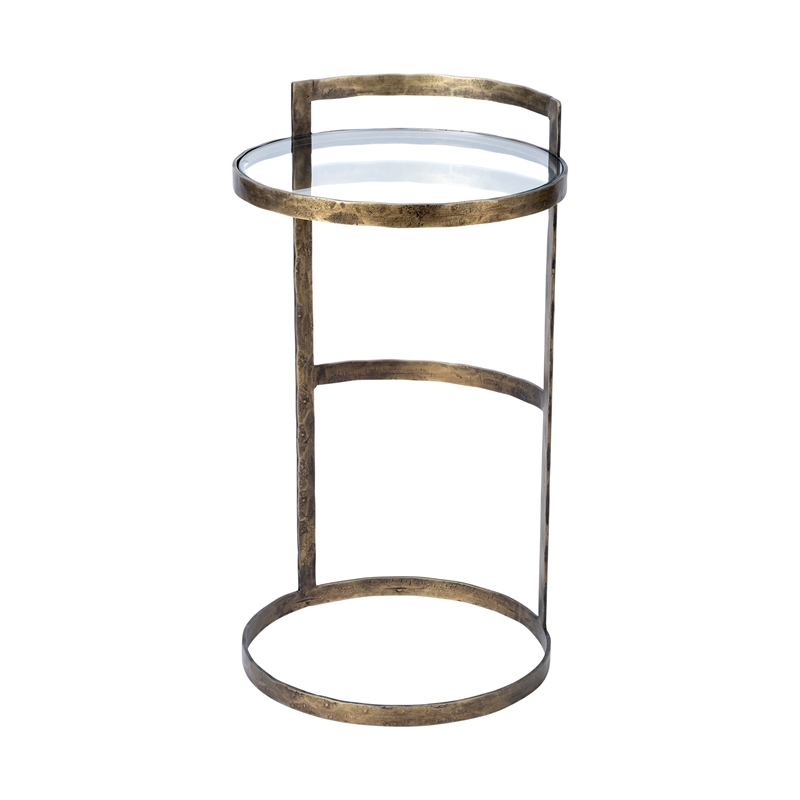 Pemberly Row 15x26.5 Round Glass Top Gold Metal Frame Accent Table