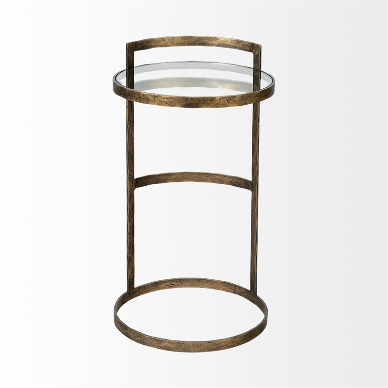 Pemberly Row 15x26.5 Round Glass Top Gold Metal Frame Accent Table