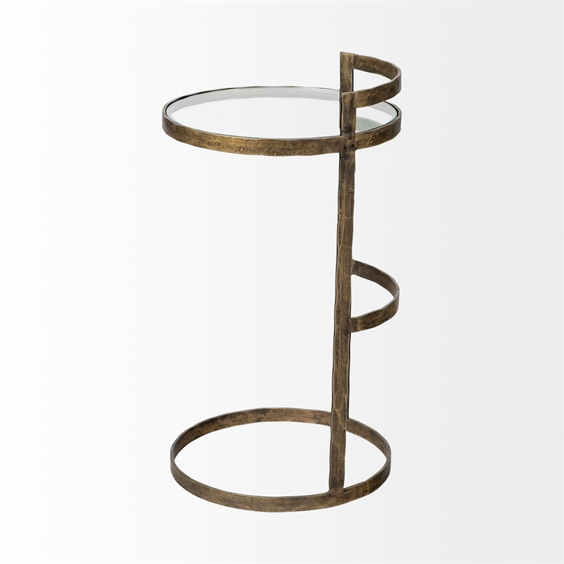 Pemberly Row 15x26.5 Round Glass Top Gold Metal Frame Accent Table