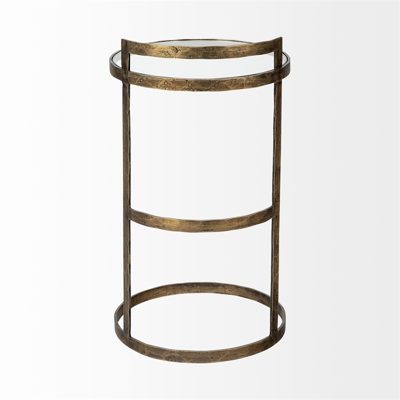 Pemberly Row 15x26.5 Round Glass Top Gold Metal Frame Accent Table