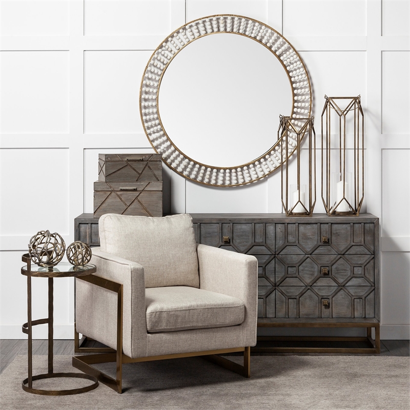 Pemberly Row 15x26.5 Round Glass Top Gold Metal Frame Accent Table