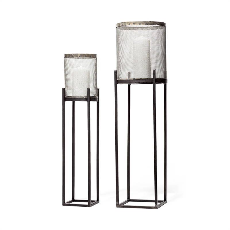 Pemberly Row Steen Set of Two Black Meshed Metal Candle Holder Lanterns