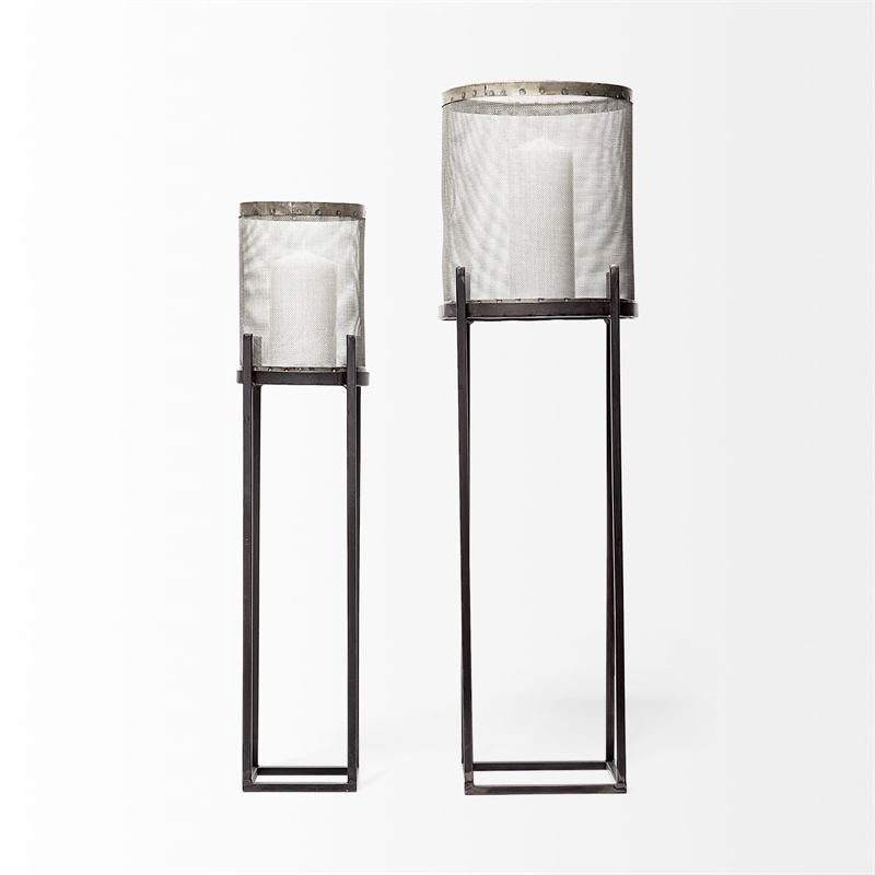Pemberly Row Steen Set of Two Black Meshed Metal Candle Holder Lanterns