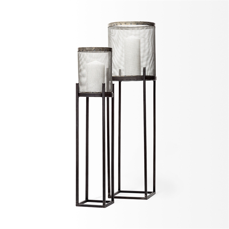 Pemberly Row Steen Set of Two Black Meshed Metal Candle Holder Lanterns
