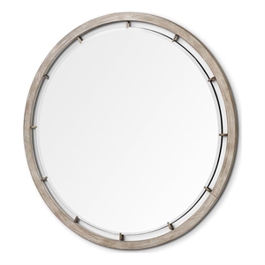 Pemberly Row Modern Farmhouse 54&quot Round Wood Frame Mirror in Brown