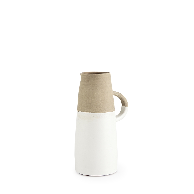 Pemberly Row Farmhouse Small Two-Toned White/Natural Ceramic Jug