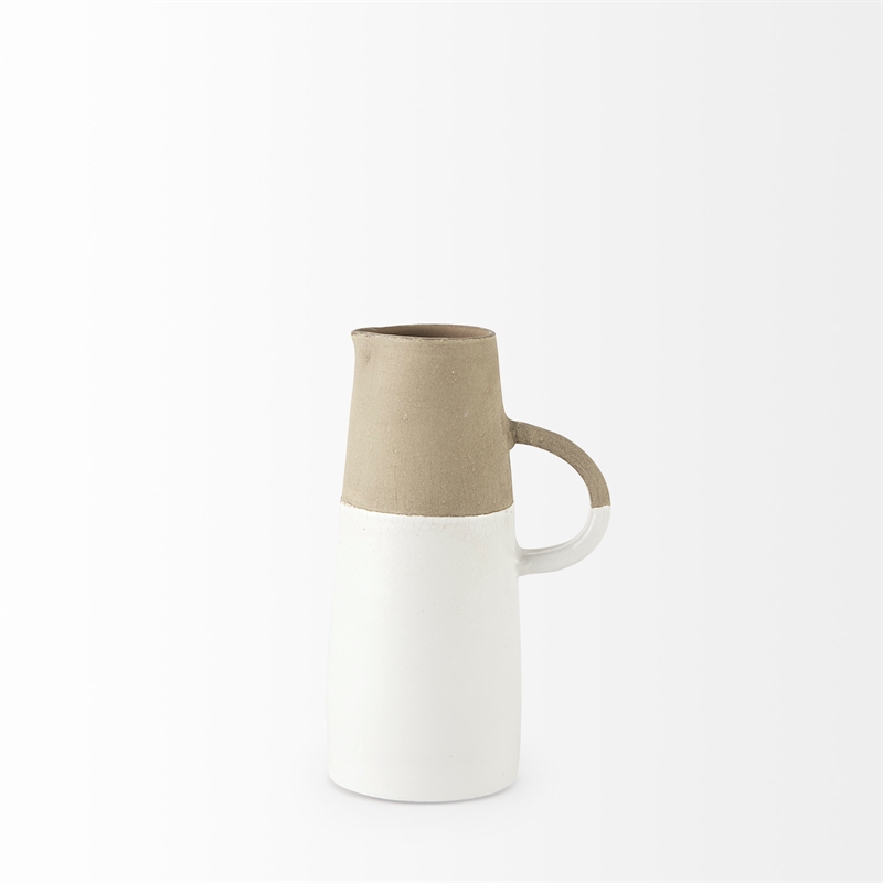 Pemberly Row Farmhouse Small Two-Toned White/Natural Ceramic Jug