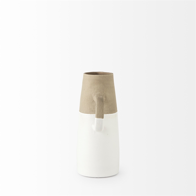 Pemberly Row Farmhouse Small Two-Toned White/Natural Ceramic Jug