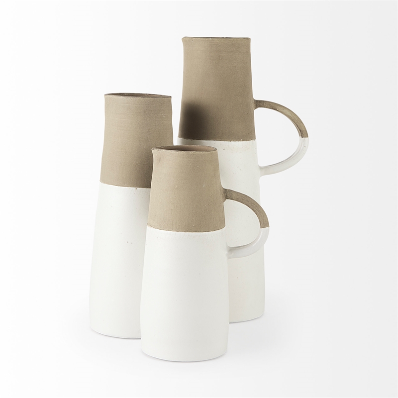 Pemberly Row Farmhouse Small Two-Toned White/Natural Ceramic Jug